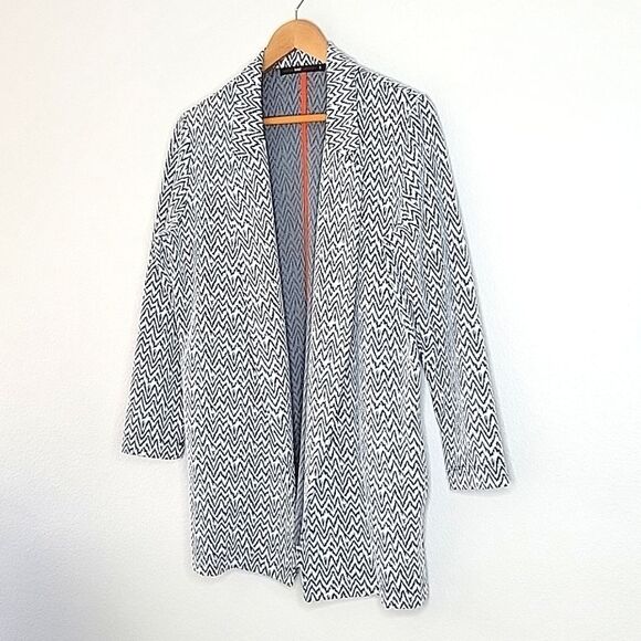 HAZEL Black White Long Sleeve Collared Cardigan Blazer Jacket size S - Picture 4 of 16